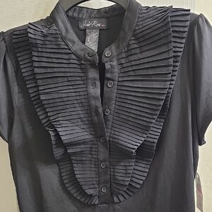 NEW Chic Black Pleated Blouse by Susie Rose Size L